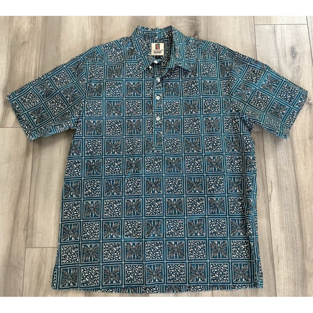 Vtg TORI RICHARD Honolulu Men's Large Short Sleeve Casual Shirt Green Leaf Print